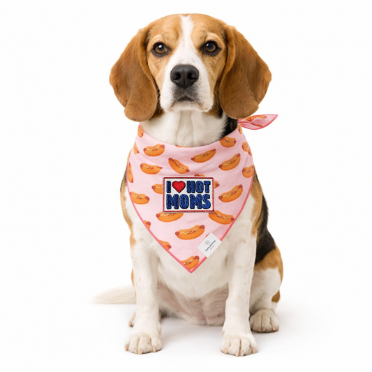 I Love Hot Moms Hot Dog, Dog Bandana - Ready to Ship