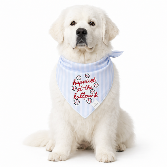 Happiest At The Ballpark Baseball Dog Bandana - Ready to Ship