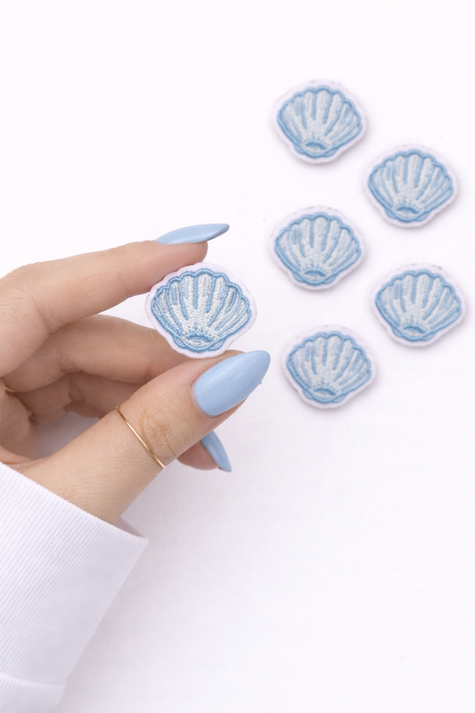 Mini Light Blue Seashell Embroidered Dog Patch