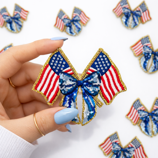 July 4th Double Flags Sequin Dog Patch