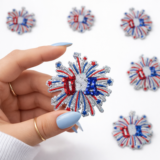 USA Fireworks 4th July Sequin Sequin Dog Patch