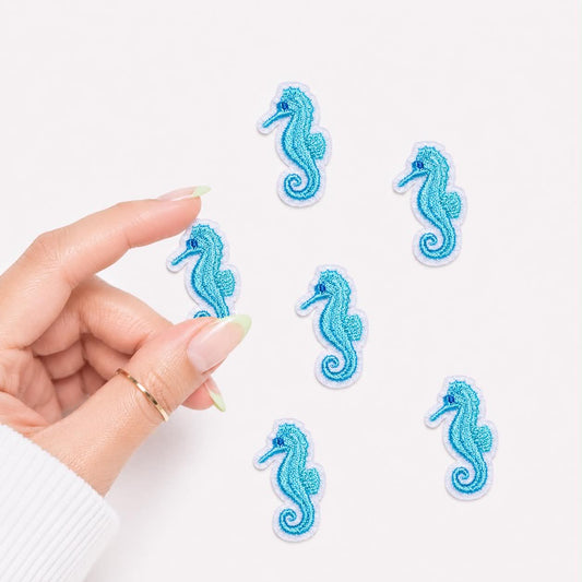 Mini Blue Seahorse Embroidered Patch